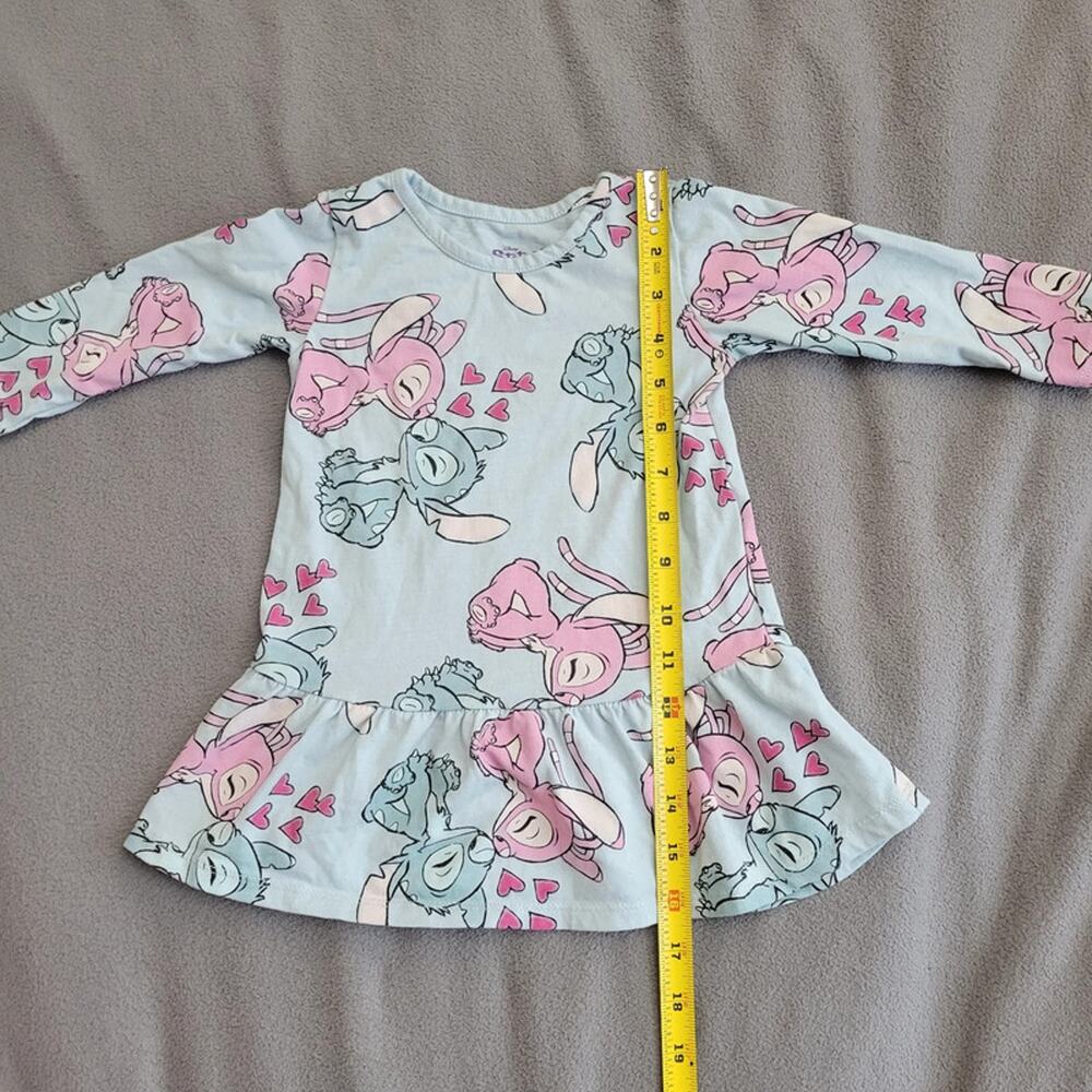 Disney Stitch Baby Toddler Dress 18 Months Long Sleeve Blue Pink Ruffle - Picture 2 of 8